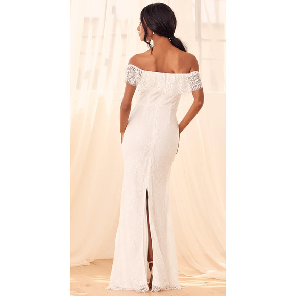 Lulus Cherished Forever White Off-the-Shoulder Lace Maxi Dress Size L - Picture 10 of 13